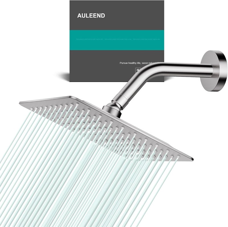 AULEEND Square Rain Shower Head, High Flow Stainless Steel,Work with any decorative style，All Metal Rainfall Shower Head (Brushed Nickel, 8) - Image 1